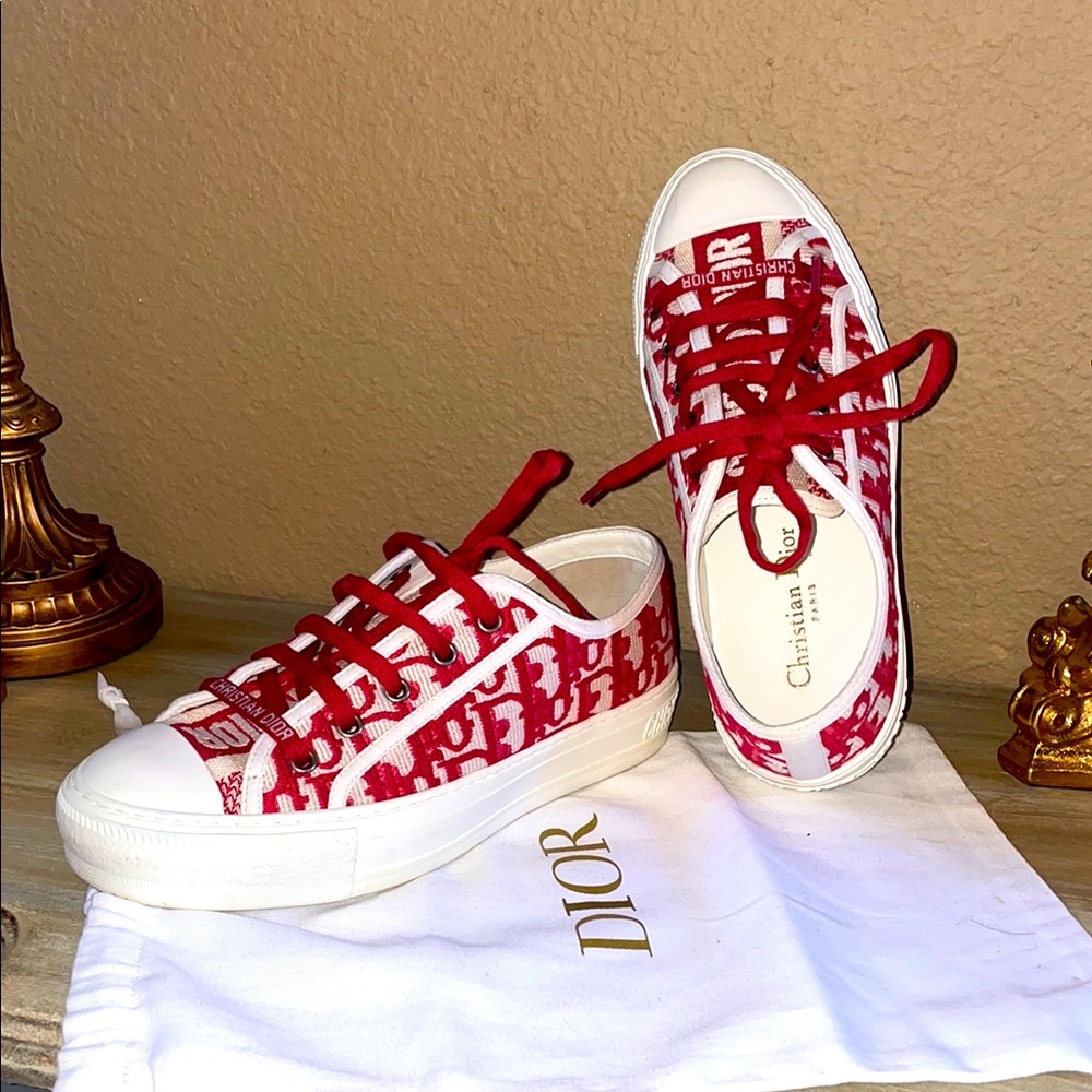 Dior Red Sneakers . Authentic . Excellent. Size 36 1/2 ( 6 1/2-7 US)